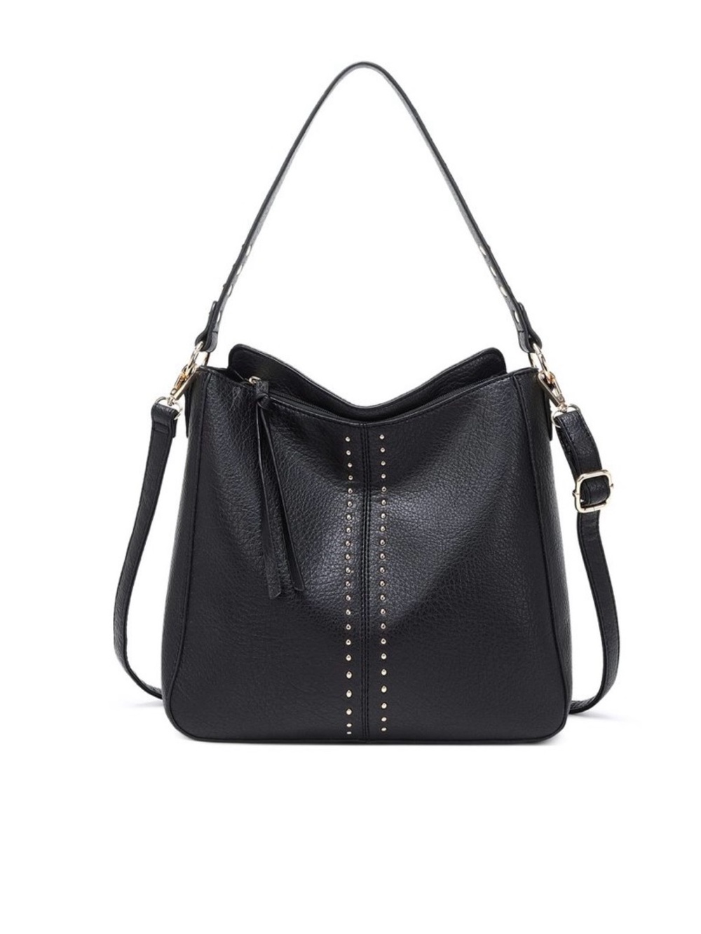Montana West Black Stud-Trim Hobo Shoulder Bag